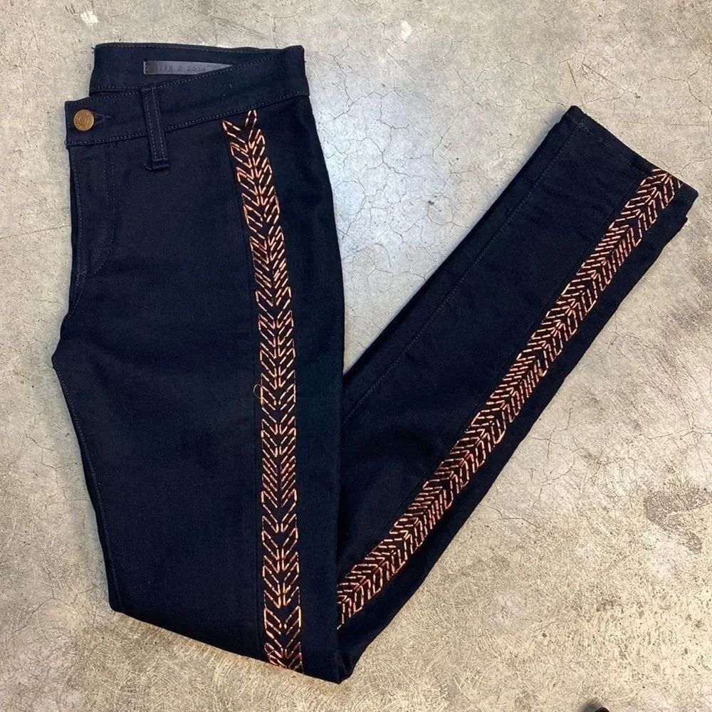 * Rag and bone dark navy skinny pants with copper stitch detail